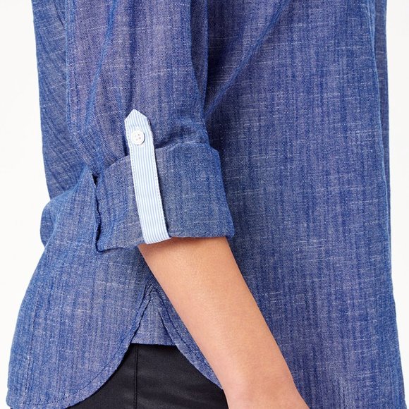 TOMMY HILFIGER: Women’s Classic Long Sleeve Roll Tab Button Down Shirt - Picture 2 of 7